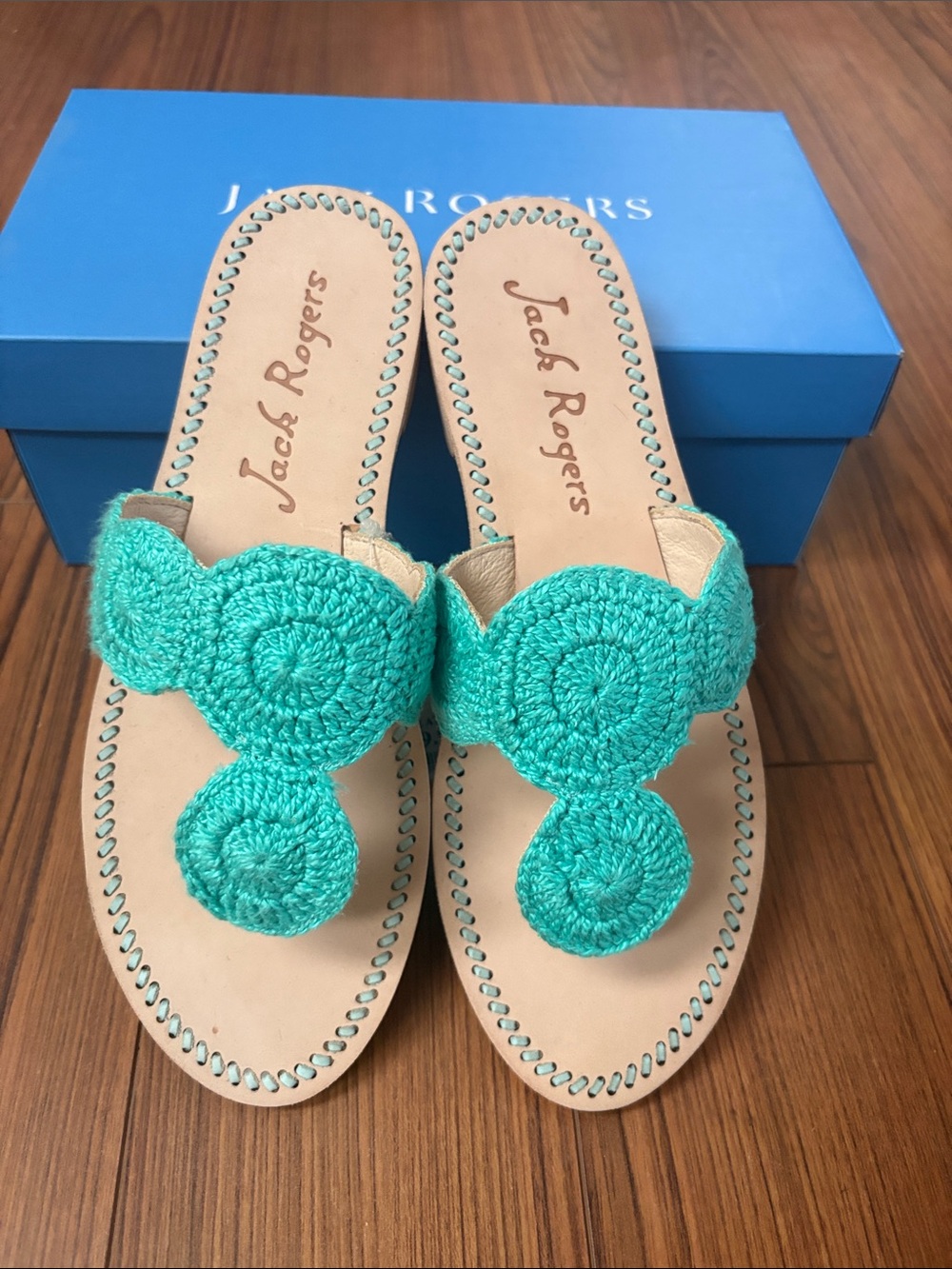 Jack Rogers Turquoise Crochet Slide Sandals